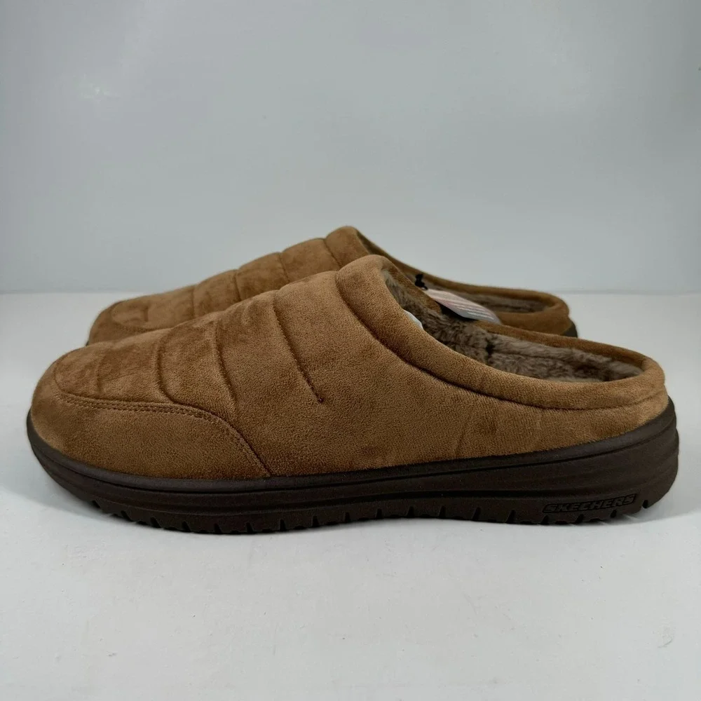 Skechers Murette Garvanza Men's US 10 Tan Quilted Faux Fur Mule Slippers 204636